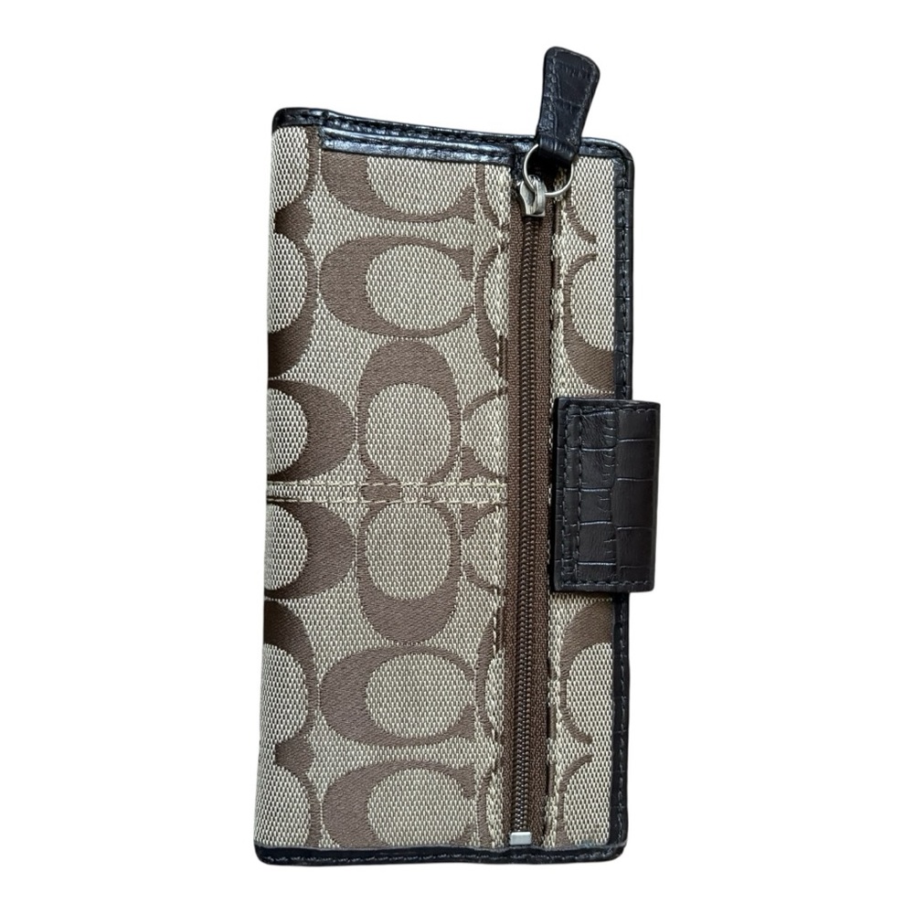 Coach Signature Canvas Wallet with  Chocolate Brown Leather Trim Snap Closure - Picture 5 of 12